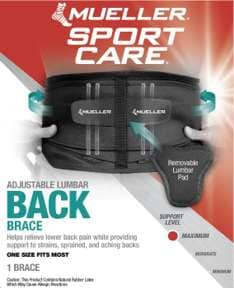 Mueller 255 Lumbar Support Sport Back Brace W/ Removable Pad Black Regular